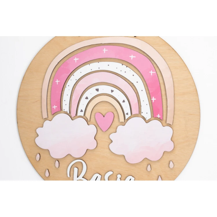 Wooden Plaque with Child's Name - Rainbow 9 - Diameter 290mm - NAP060