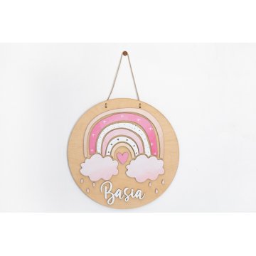 Wooden Plaque with Child's Name - Rainbow 9 - Diameter 290mm - NAP060