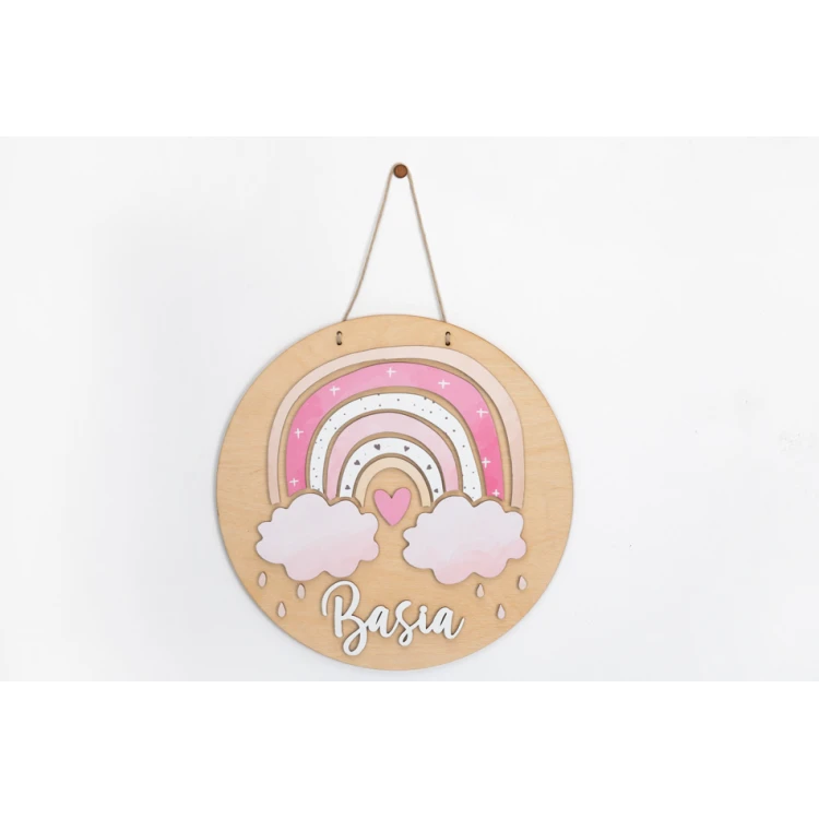 Wooden Plaque with Child's Name - Rainbow 9 - Diameter 290mm - NAP060
