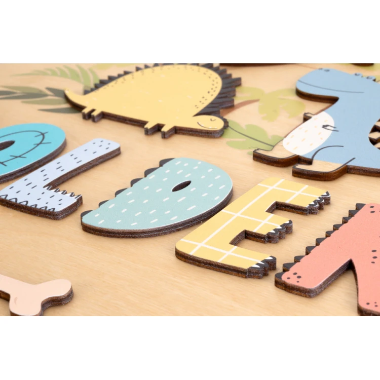 Wooden Plaque with Child's Name - Dinosaurs - Diameter 290mm - NAP061
