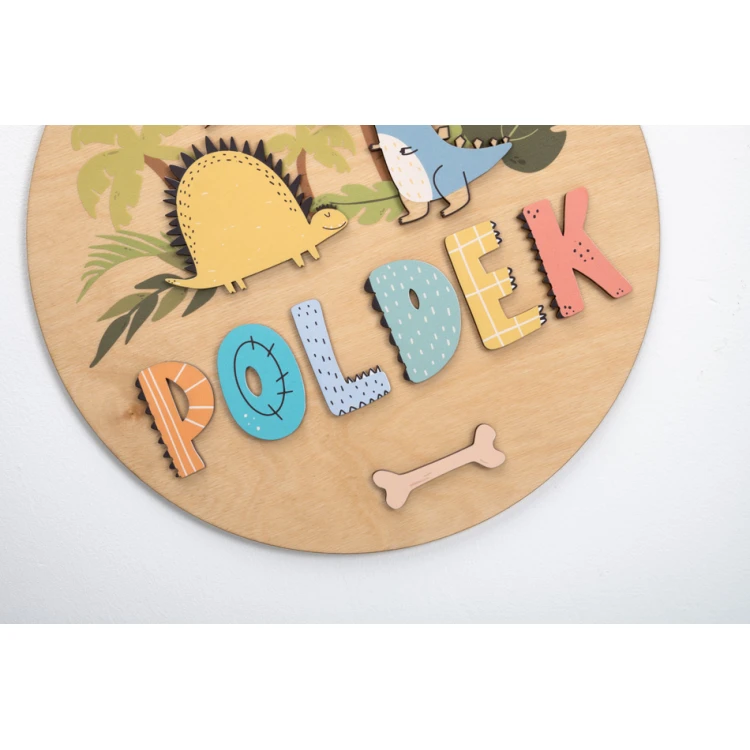 Wooden Plaque with Child's Name - Dinosaurs - Diameter 290mm - NAP061