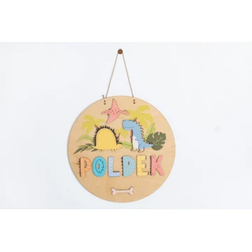 Wooden Plaque with Child's Name - Dinosaurs - Diameter 290mm - NAP061