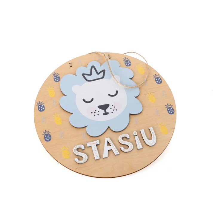 Wooden Plaque with Child's Name - Lion 1- Diameter 290mm - NAP045