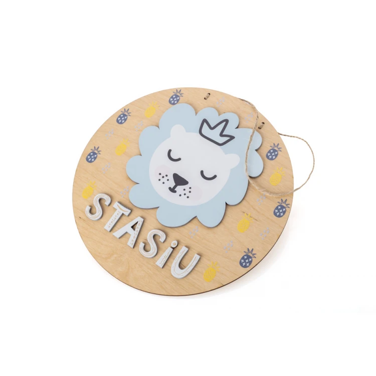 Wooden Plaque with Child's Name - Lion 1- Diameter 290mm - NAP045