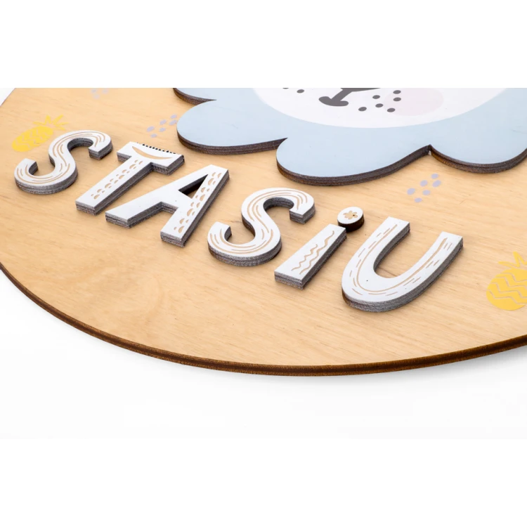 Wooden Plaque with Child's Name - Lion 1- Diameter 290mm - NAP045