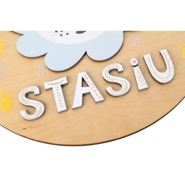 Wooden Plaque with Child's Name - Lion 1- Diameter 290mm - NAP045