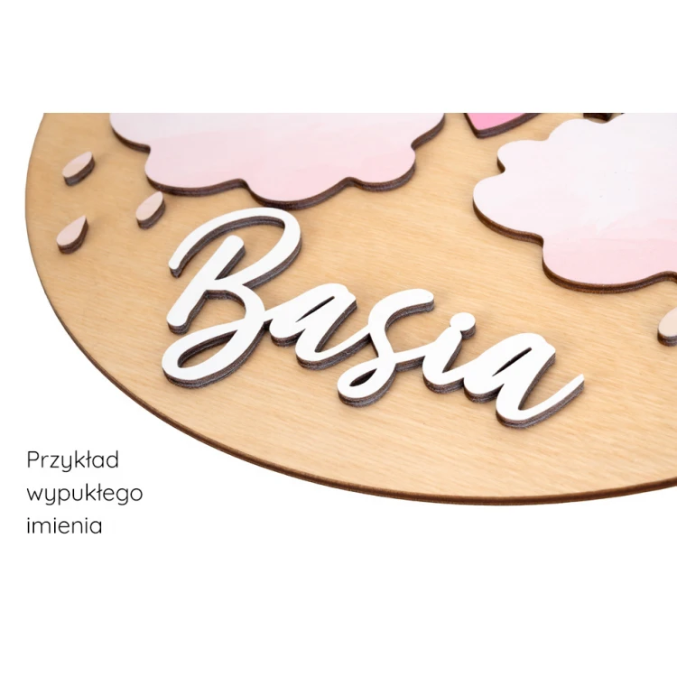 Wooden plaque with child's name - diameter 290mm - NAP066