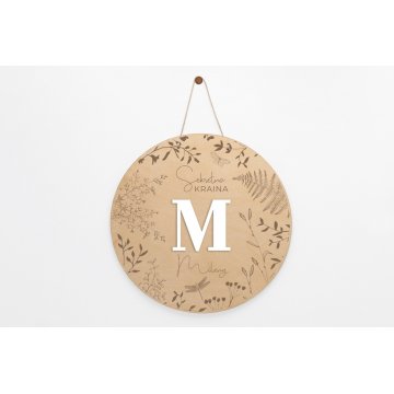 Wooden plaque with child's name - Secret Land - diameter 290mm - NAP064
