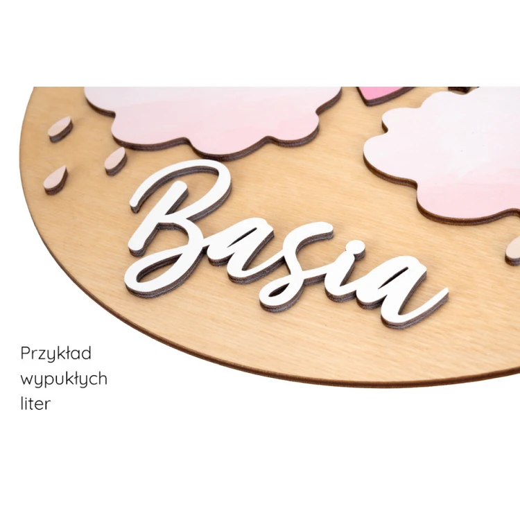 Wooden plaque with child's name - diameter 290mm - NAP068