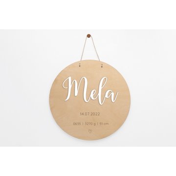 Wooden plaque with child's name - diameter 290mm - NAP062