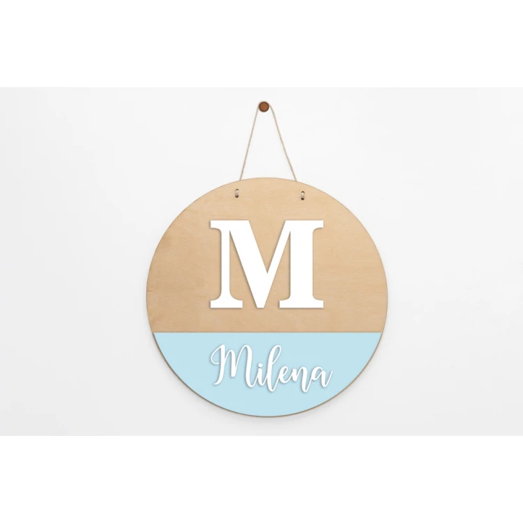Wooden plaque with child's name - diameter 290mm - NAP065