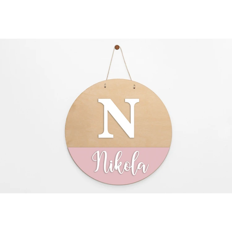 Wooden plaque with child's name - diameter 290mm - NAP065