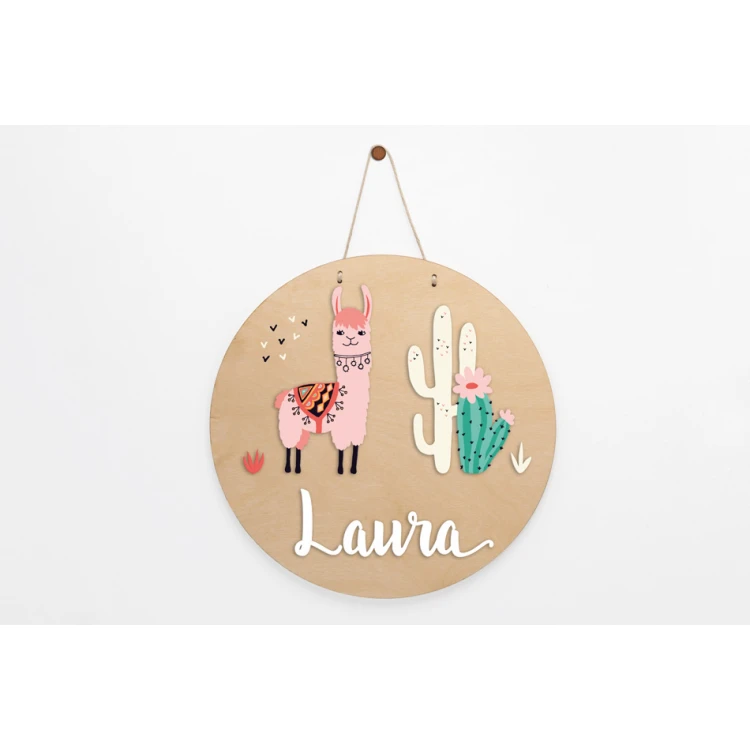 Wooden plaque with child's name - diameter 290mm - NAP072