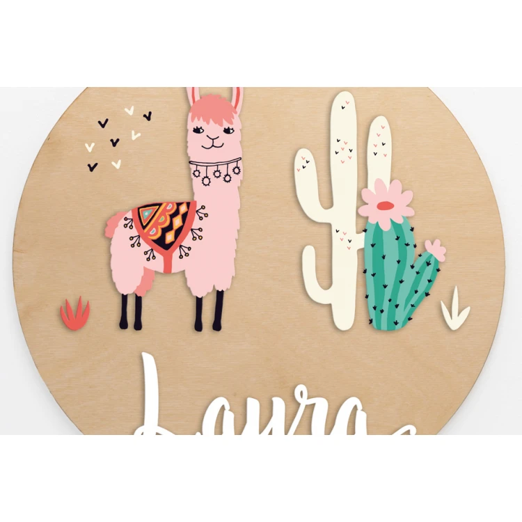 Wooden plaque with child's name - diameter 290mm - NAP072