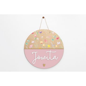 Wooden plaque with child's name - diameter 290mm - NAP066
