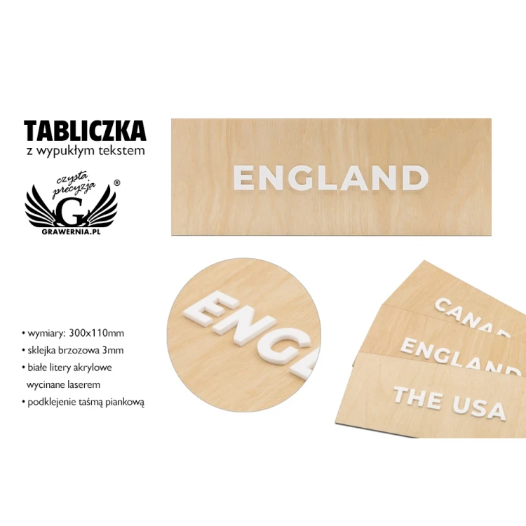 Wooden plaque with embossed text in plexi - dimensions: 300x110mm - TAB069
