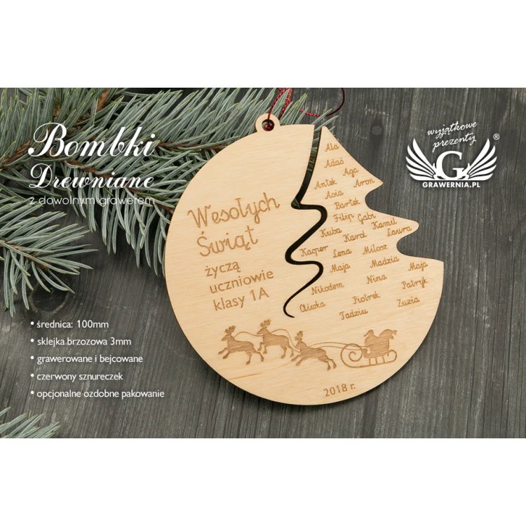 Wooden Christmas Baubles - Diameter: 100mm - Engraved and Stained - BDR015