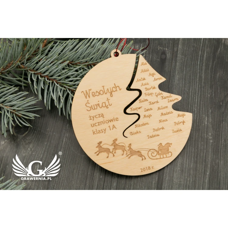 Wooden Christmas Baubles - Diameter: 100mm - Engraved and Stained - BDR015