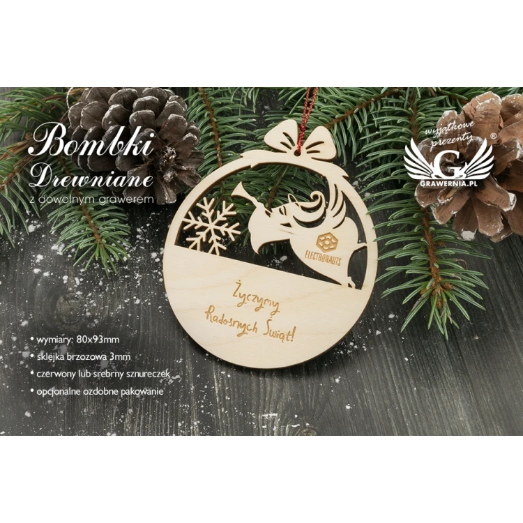 Wooden Christmas Baubles - size 80x93mm - any engraving - BDR017