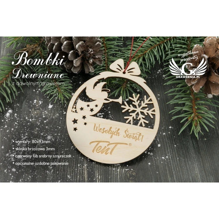 Wooden Christmas Baubles - size 80x93mm - any engraving - BDR018