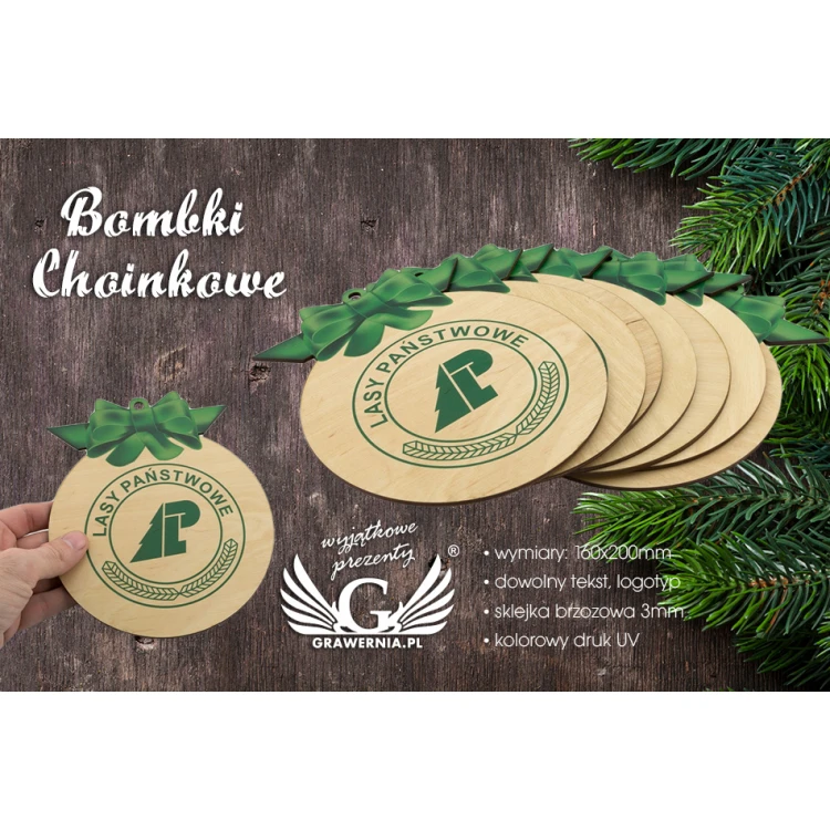 Wooden Christmas baubles with any UV print - size 160x200mm - BDR008