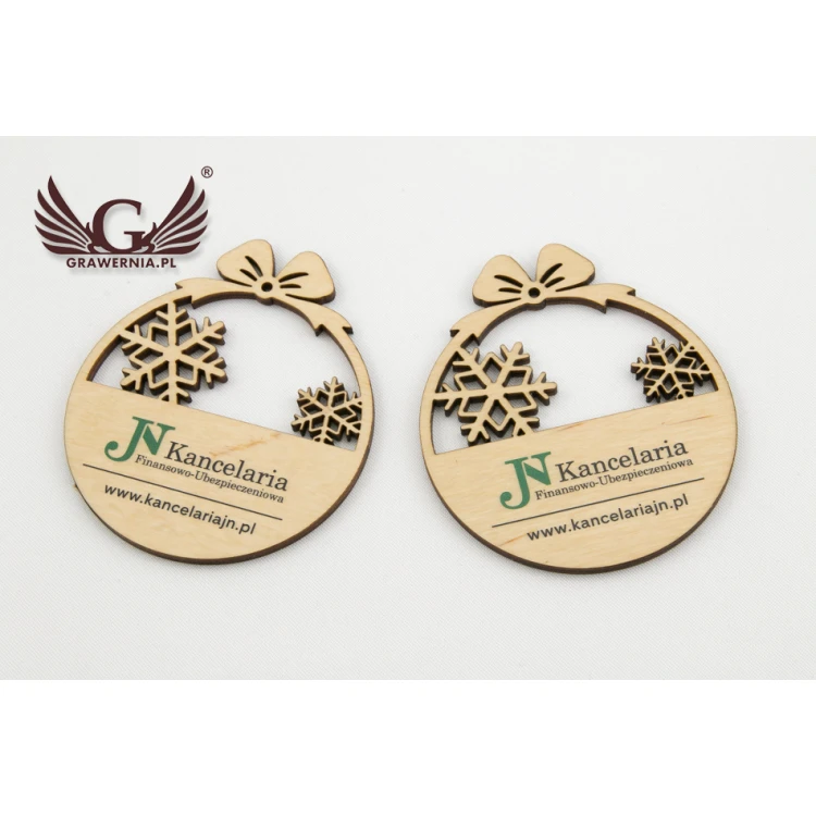 Wooden Christmas baubles with any UV print - size 71x82mm - BDR002