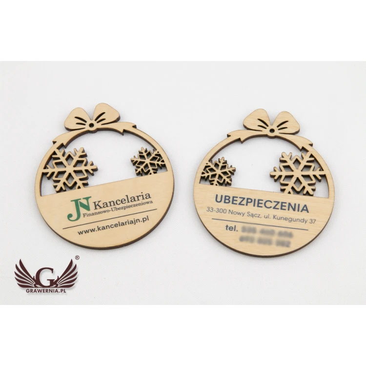 Wooden Christmas baubles with any UV print - size 71x82mm - BDR002