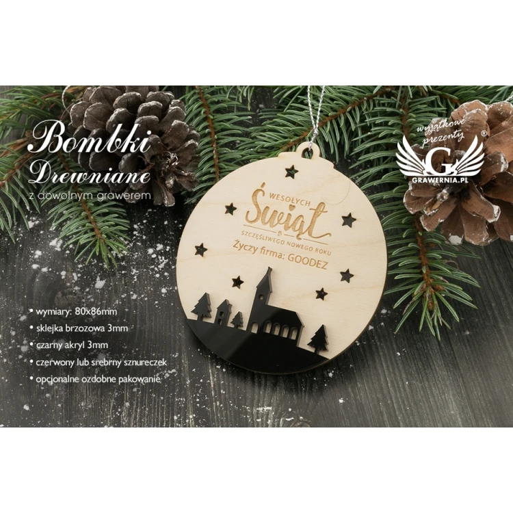 Christmas Tree Baubles Wood and Plexi - size 80x86mm - any engraving - BDR020