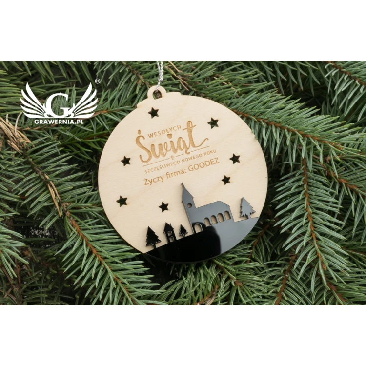 Christmas Tree Baubles Wood and Plexi - size 80x86mm - any engraving - BDR020