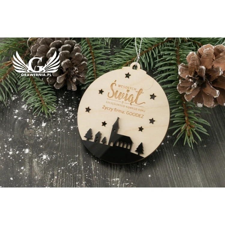 Christmas Tree Baubles Wood and Plexi - size 80x86mm - any engraving - BDR020