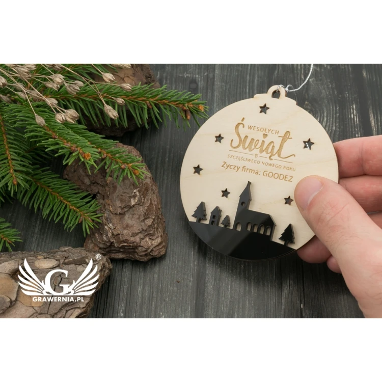 Christmas Tree Baubles Wood and Plexi - size 80x86mm - any engraving - BDR020