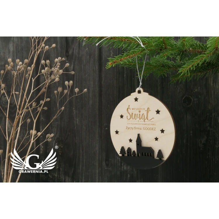 Christmas Tree Baubles Wood and Plexi - size 80x86mm - any engraving - BDR020