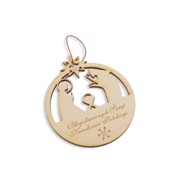 Wooden Christmas Baubles with Holy Family Image - size 80x93mm - any engraving - BDR009