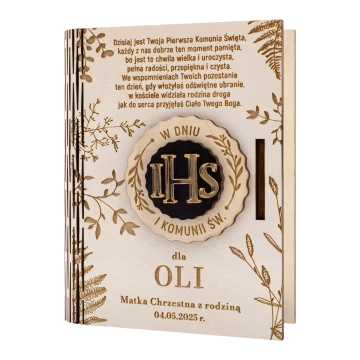 Wooden money box with your engraving - First Communion gift - SNP004