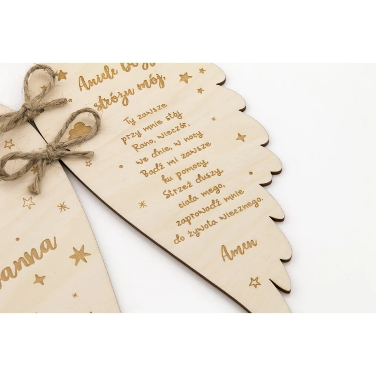 Wooden Wings with Prayer - Holy Baptism or Communion Keepsake - DEW006
