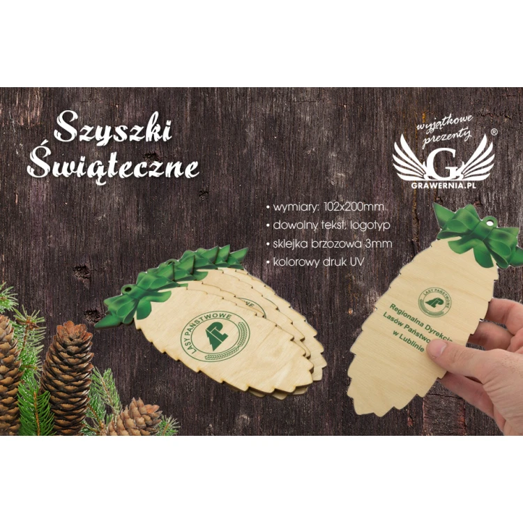 Wooden Christmas Cones with Custom UV Print - size 102x200mm - BDR007