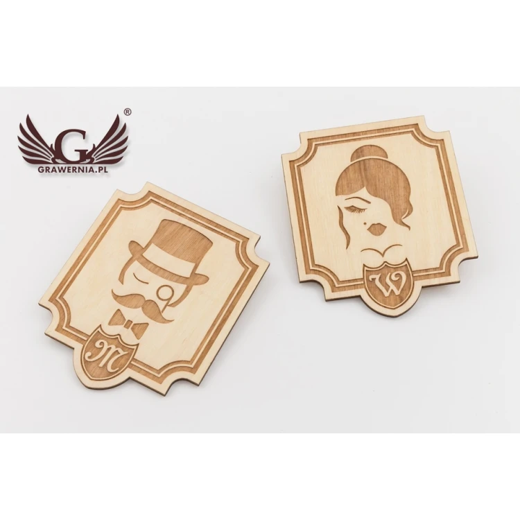 Wooden Retro-Style Toilet Signs - TT009 - Size 90x105mm