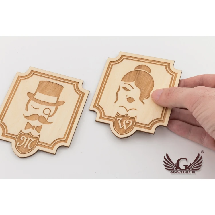 Wooden Retro-Style Toilet Signs - TT009 - Size 90x105mm