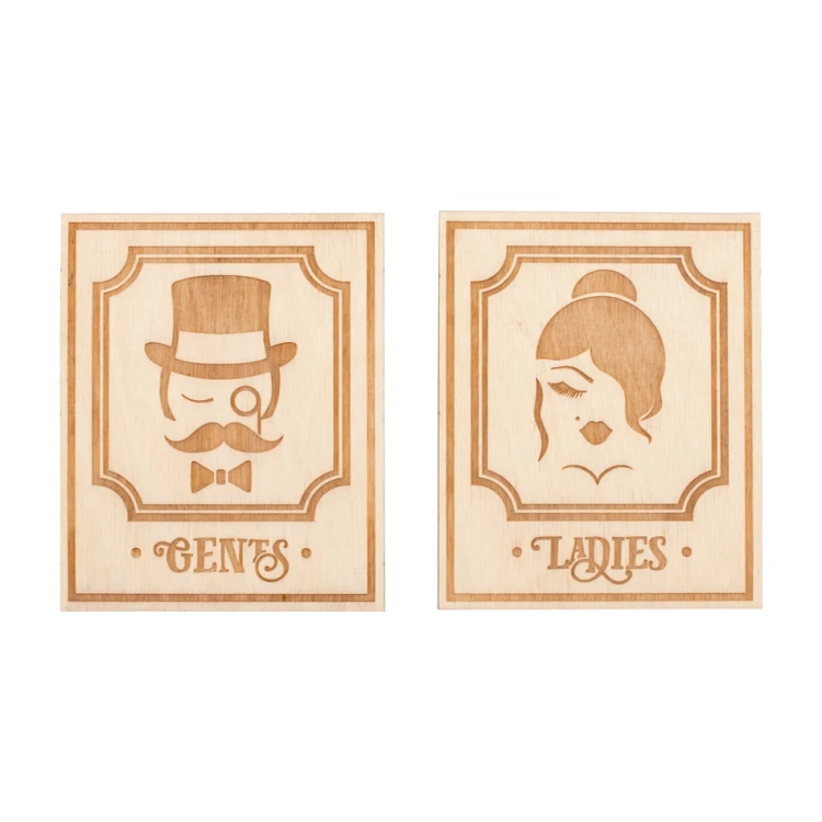 Wooden Retro-Style Toilet Signs - TT008 - Size 123x100mm