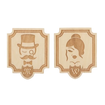 Wooden Retro-Style Toilet Signs - TT009 - Size 90x105mm