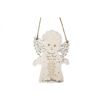 Wooden Guardian Angel - Holy Baptism Souvenir with Prayer and Dedication - DEW007