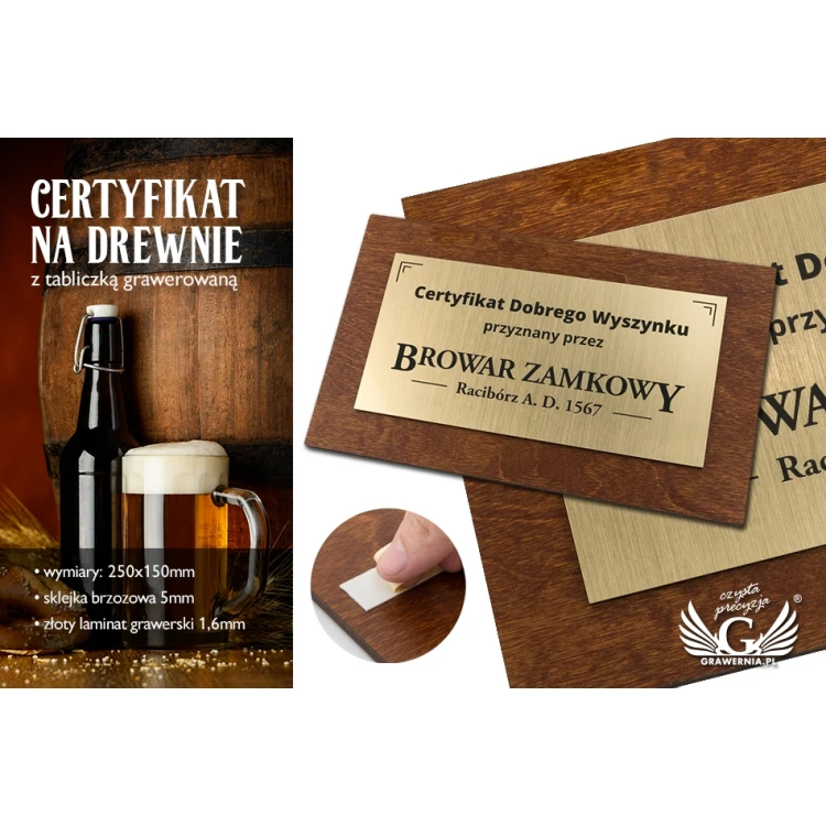Wooden Souvenir Certificate with Engraved Plaque - dimensions: 250x150mm - TAB104