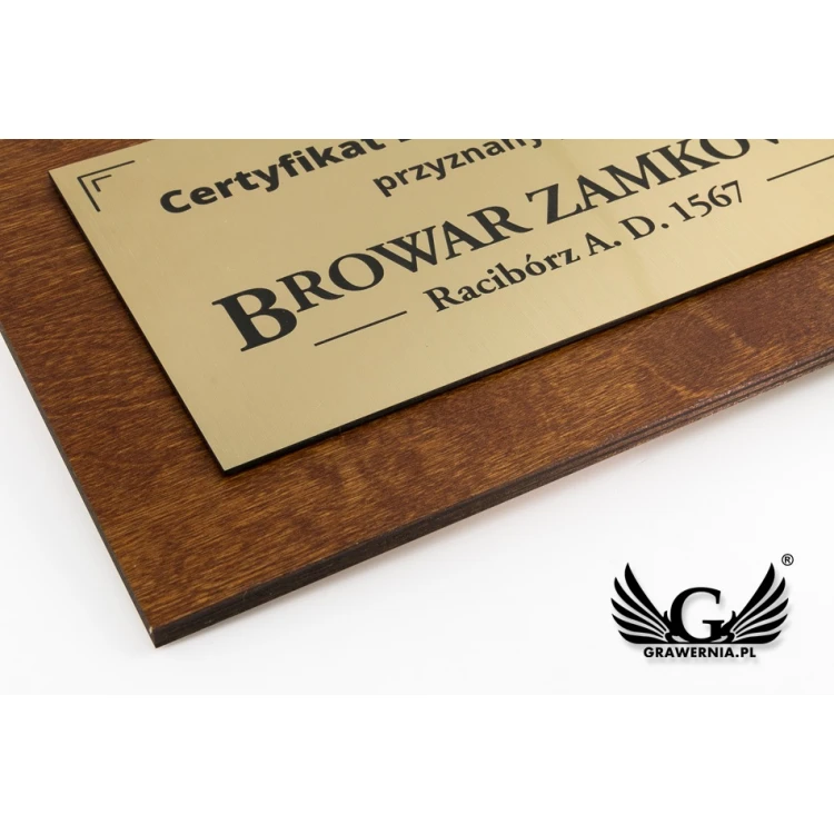 Wooden Souvenir Certificate with Engraved Plaque - dimensions: 250x150mm - TAB104