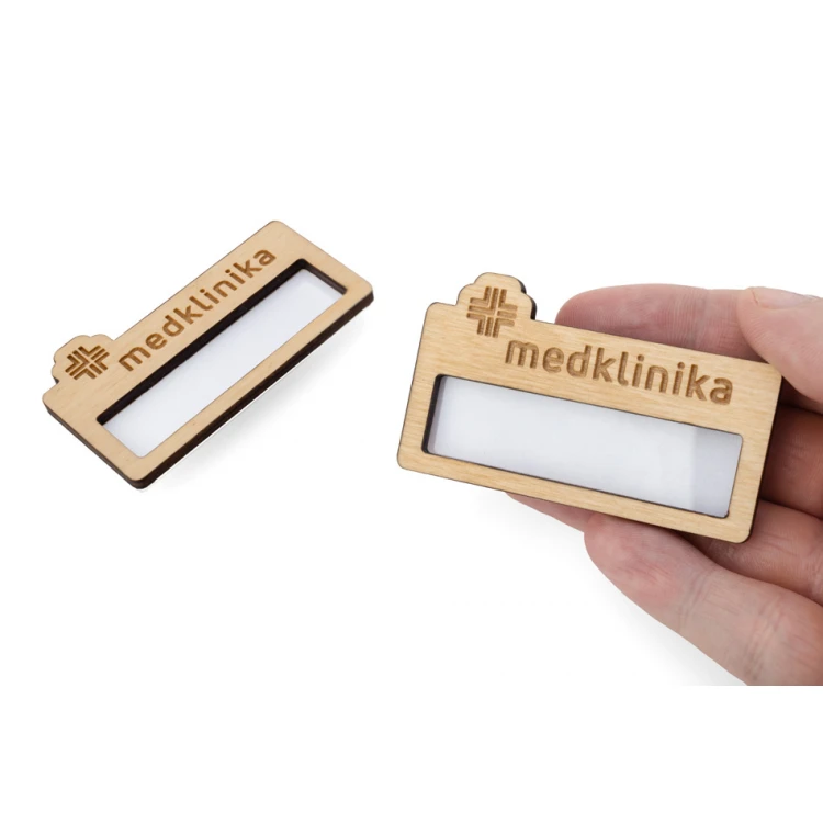 Wooden ID badge with window - size: 67x40mm - ID105