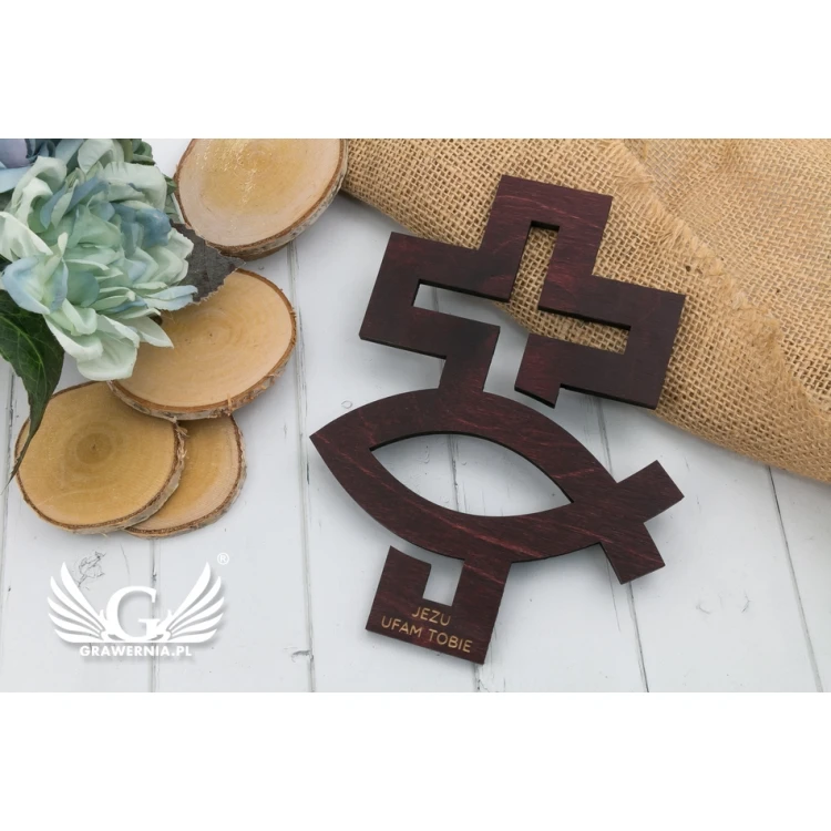 Wooden Cross with Engraving - Souvenir of Holy Baptism or Communion - DEW004