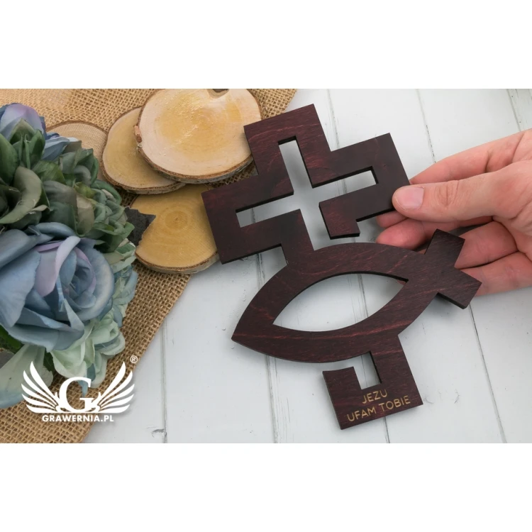 Wooden Cross with Engraving - Souvenir of Holy Baptism or Communion - DEW004