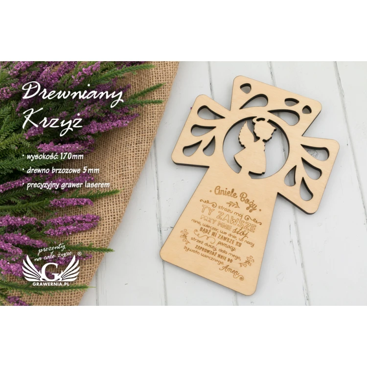 Wooden Cross with Prayer - Holy Baptism or Communion Keepsake - DEW005