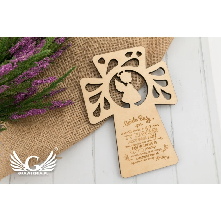 Wooden Cross with Prayer - Holy Baptism or Communion Keepsake - DEW005