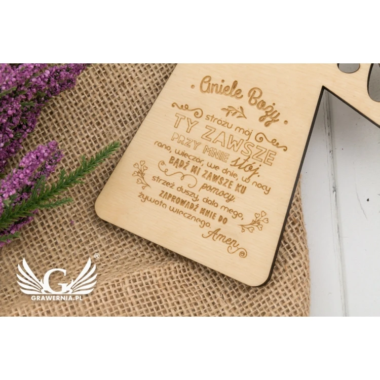 Wooden Cross with Prayer - Holy Baptism or Communion Keepsake - DEW005