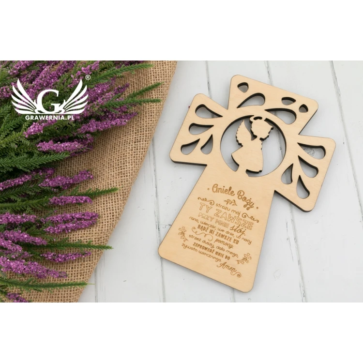 Wooden Cross with Prayer - Holy Baptism or Communion Keepsake - DEW005